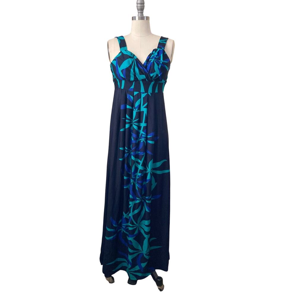 NWD New Woman Designs Women's Dress Size M Maxi Blue Green Floral Sleeveless